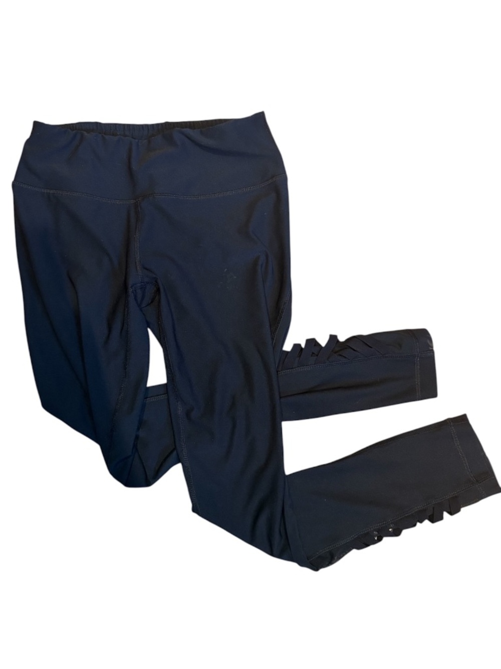 Black Leggings with Criss-Cross Mesh Design on Legs | Size Small
